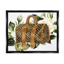 Stupell Industries Designer Purse with Roses Beauty & Fashion Painting Black Floater Framed Canvas Art Print Wall Art, 21 x 17