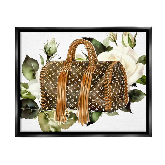 Stupell Industries Designer Purse with Roses Beauty & Fashion Painting Black Floater Framed Canvas Art Print Wall Art, 31 x 25