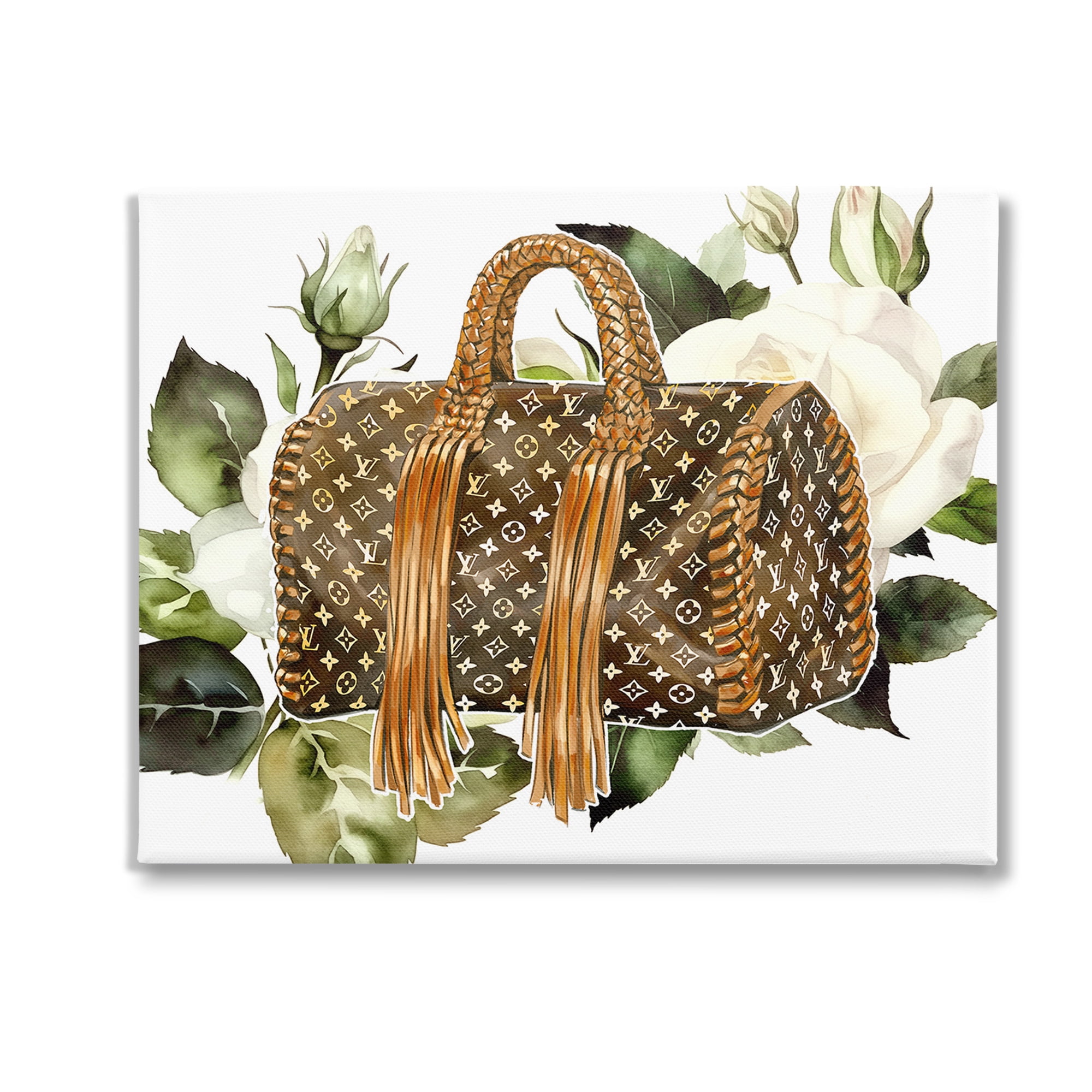 Stupell Industries Designer Purse with Roses Beauty & Fashion Painting Gallery Wrapped Canvas Art Print Wall Art, 30 x 24