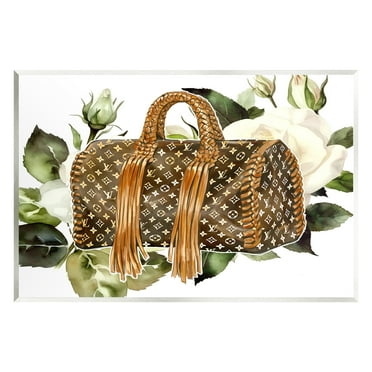Stupell Industries Designer Purse with Roses Beauty & Fashion Painting Unframed Art Print Wall Art, 15 x 10