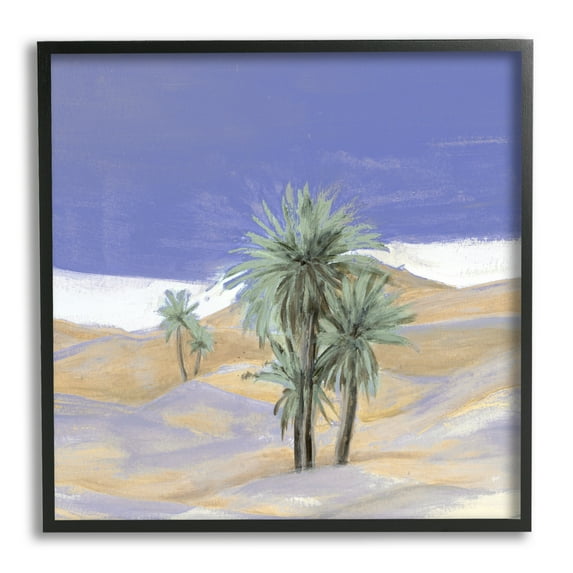 Stupell Industries Desolate Desert Sand Palm Trees Blue Sky Paintings Black Framed Art Print Wall Art, 17x30, by Patricia Pinto