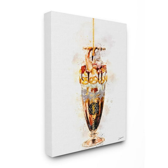 Stupell Industries Dessert Fashion Ice Cream Sundae Glitter Orange Red Brown Canvas Wall Art Design by Ziwei Li, 16" x 20"