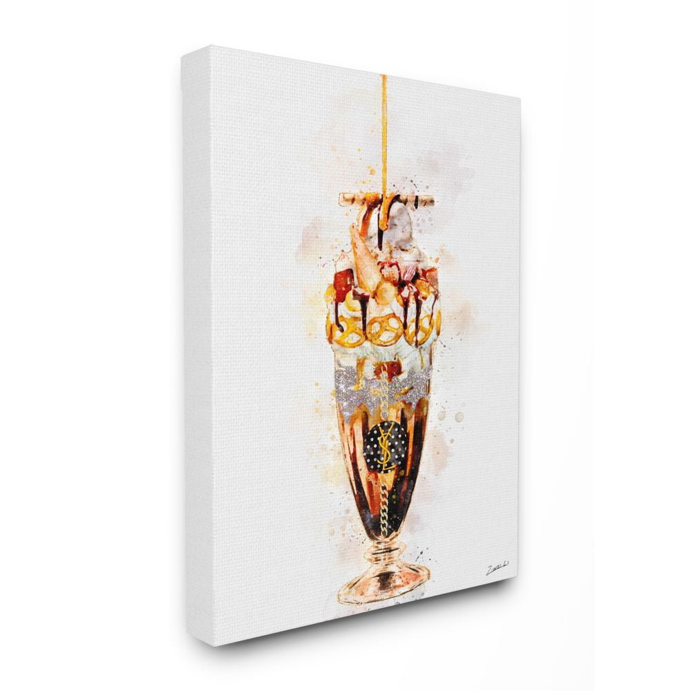 Stupell Industries Dessert Fashion Ice Cream Sundae Glitter Orange Red Brown Canvas Wall Art Design by Ziwei Li, 24" x 30"