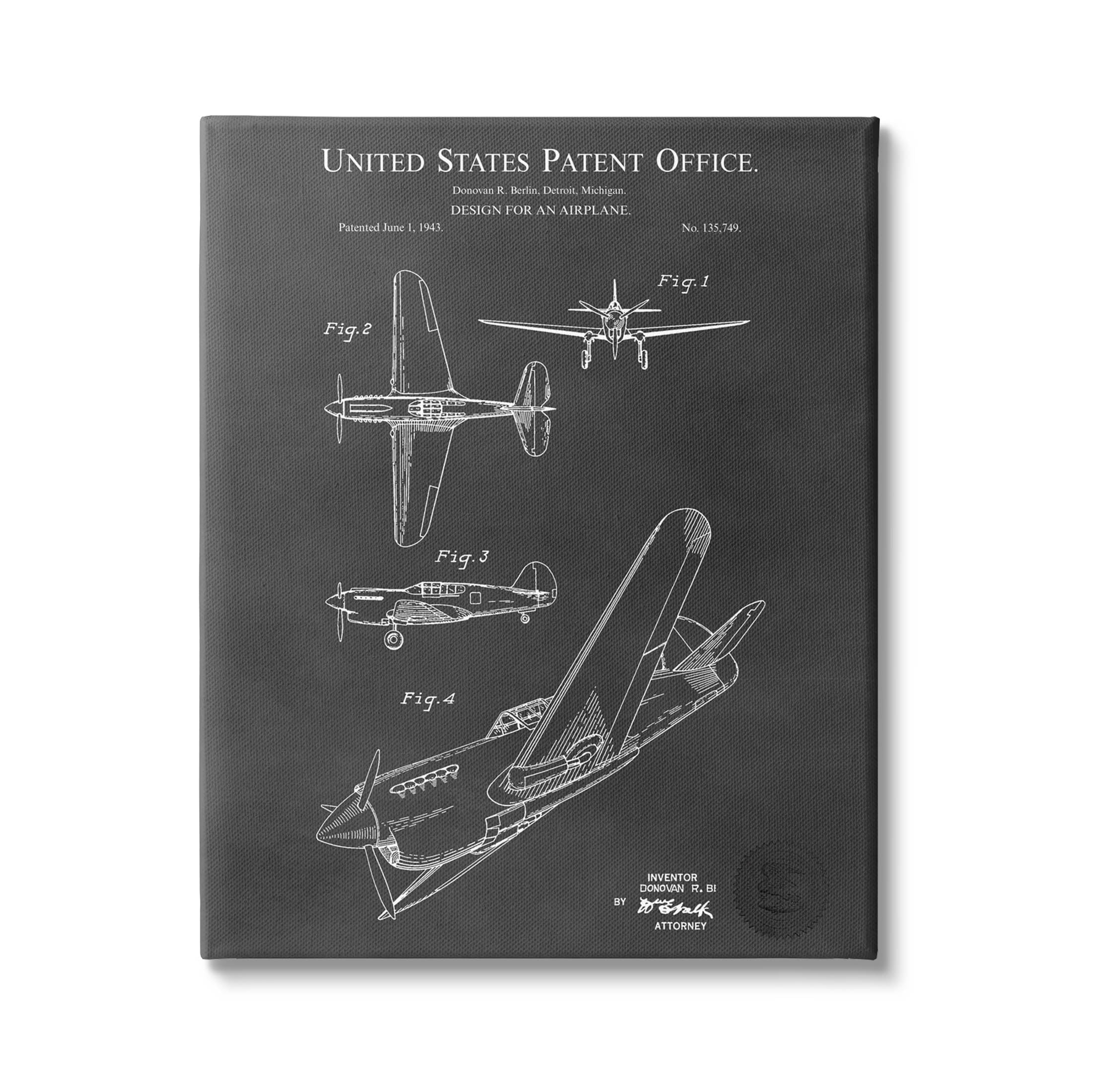 Stupell Industries Detailed Aircraft Blueprint Chart Graphic Art Gallery Wrapped Canvas Print Wall Art, Design by Karl Hronek