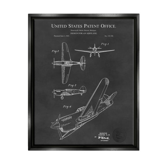 Stupell Industries Detailed Aircraft Blueprint Chart Graphic Art Jet Black Floating Framed Canvas Print Wall Art, Design by Karl Hronek