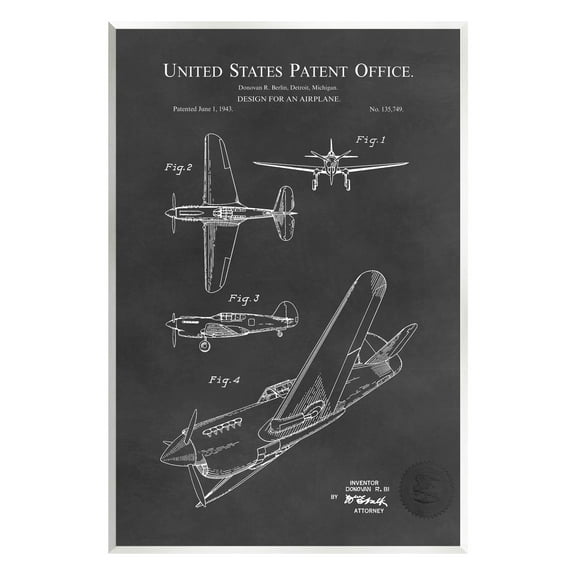 Stupell Industries Detailed Aircraft Blueprint Chart Graphic Art Unframed Art Print Wall Art, Design by Karl Hronek