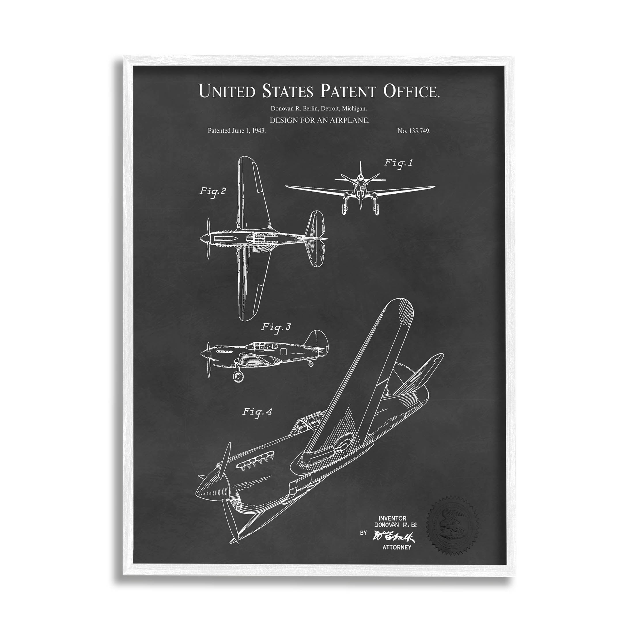 Stupell Industries Detailed Aircraft Blueprint Chart Graphic Art White Framed Art Print Wall Art, Design by Karl Hronek