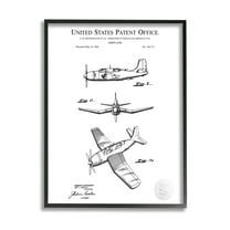 Stupell Industries Detailed Aircraft Patent Chart Graphic Art Black Framed Art Print Wall Art, Design by Karl Hronek