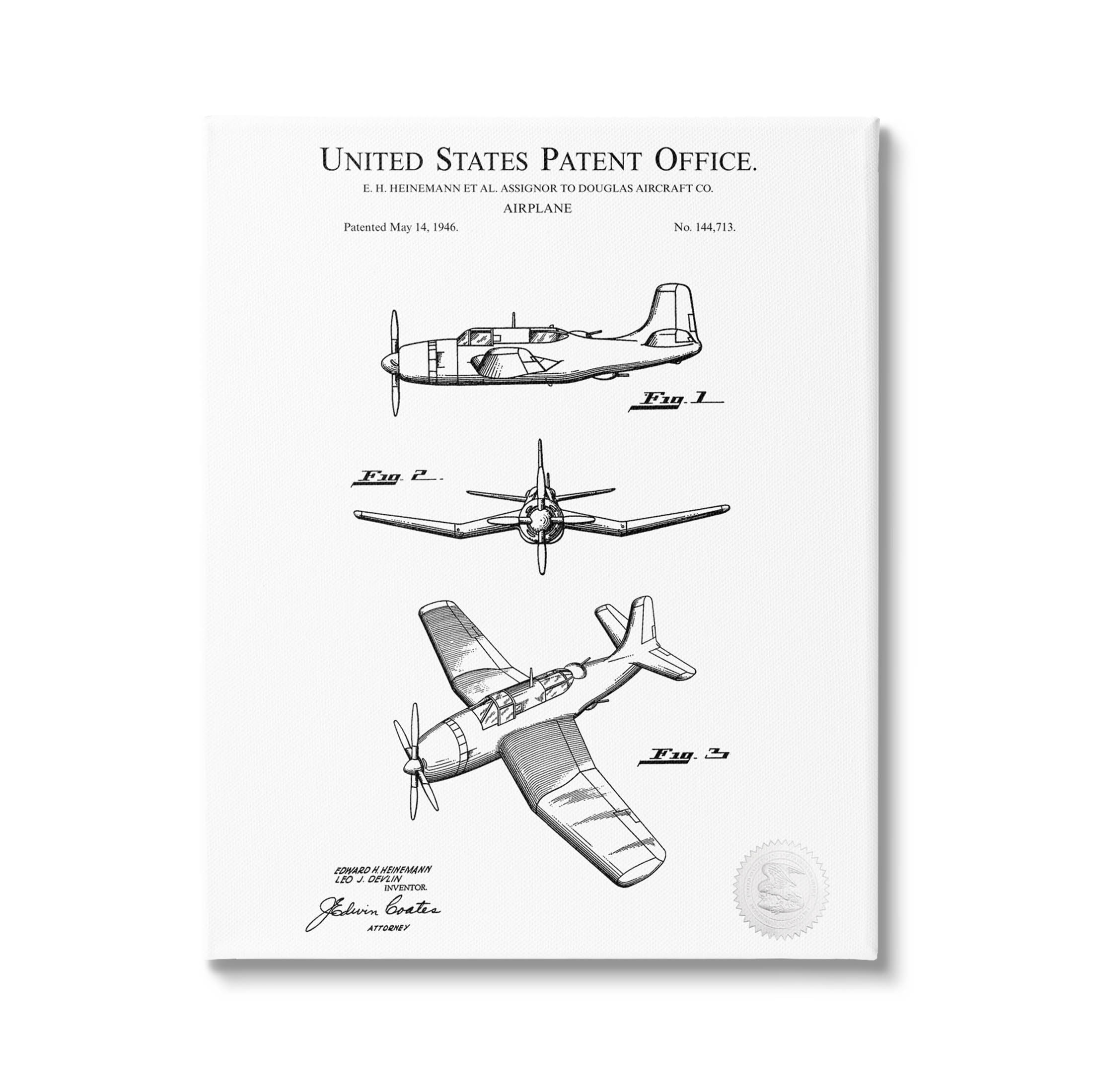 Stupell Industries Detailed Aircraft Patent Chart Graphic Art Gallery Wrapped Canvas Print Wall Art, Design by Karl Hronek