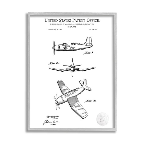 Stupell Industries Detailed Aircraft Patent Chart Graphic Art Gray Framed Art Print Wall Art, Design by Karl Hronek