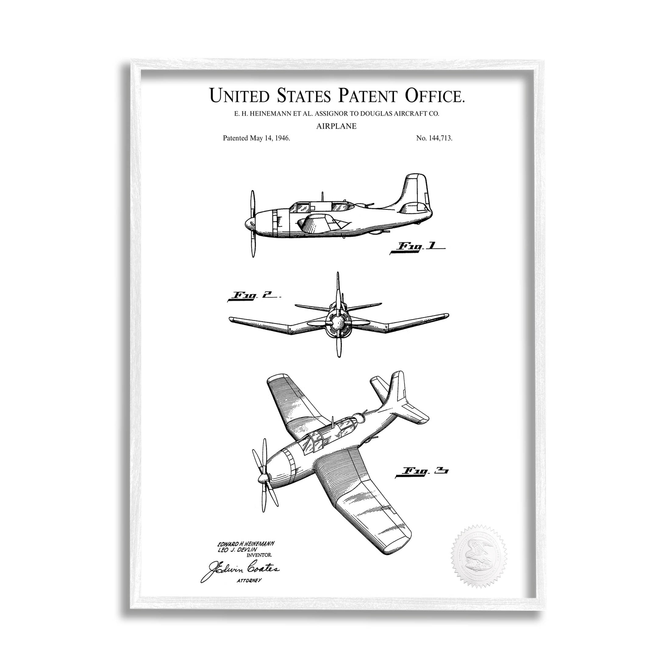 Stupell Industries Detailed Aircraft Patent Chart Graphic Art White Framed Art Print Wall Art, Design by Karl Hronek