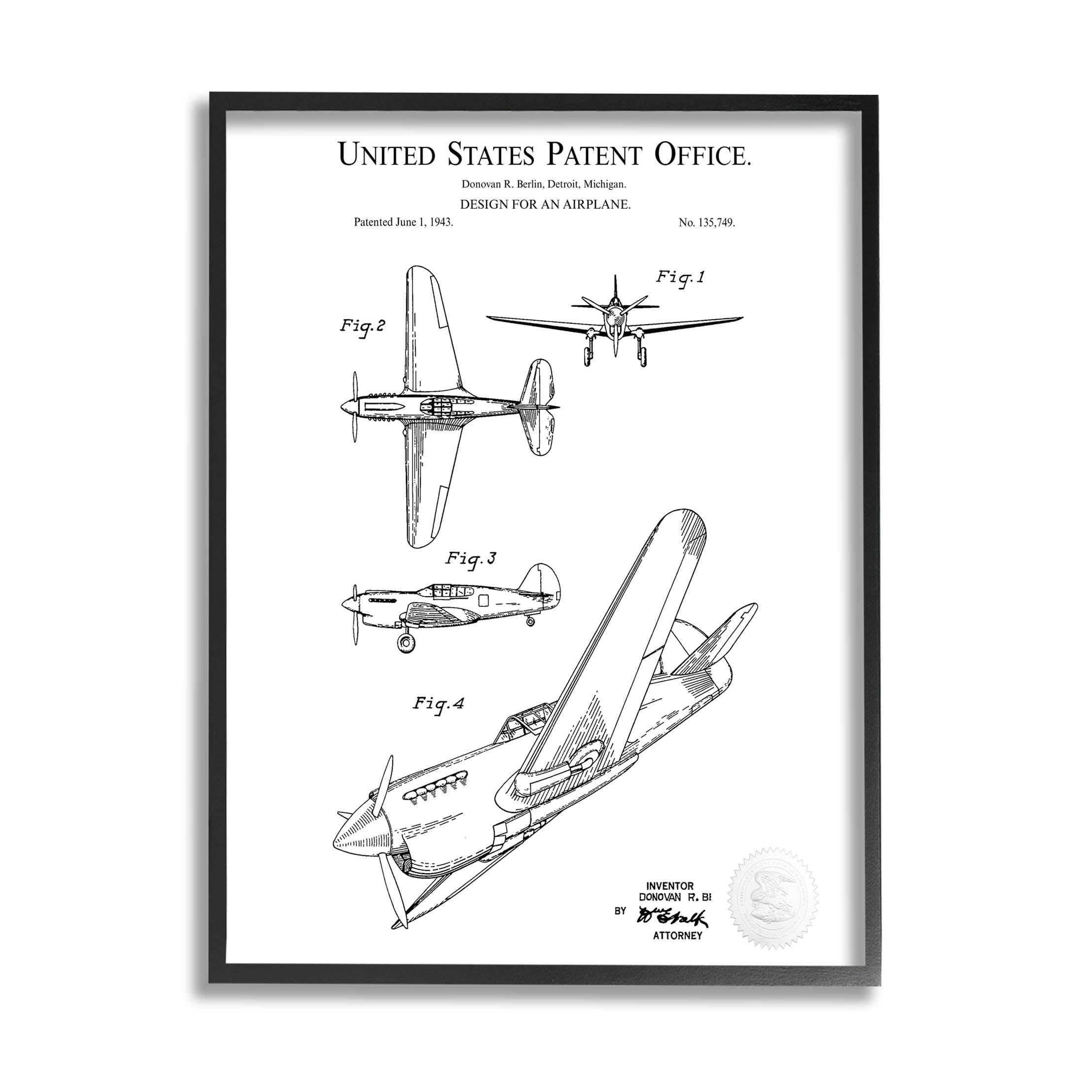 Stupell Industries Detailed Airplane Diagram Graphic Art Black Framed Art Print Wall Art, Design by Karl Hronek