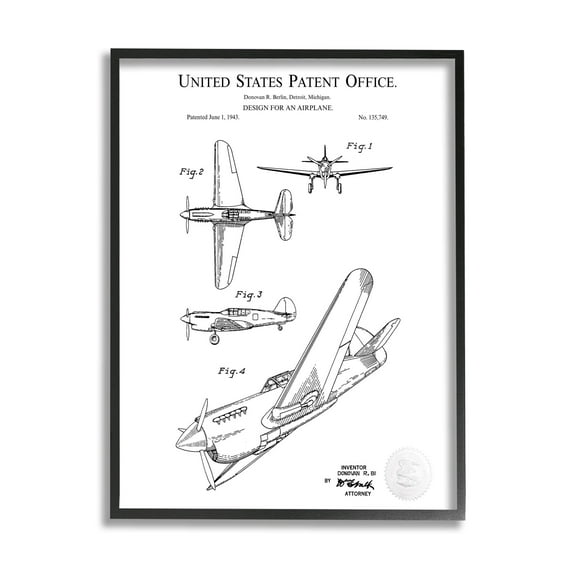 Stupell Industries Detailed Airplane Diagram Graphic Art Black Framed Art Print Wall Art, Design by Karl Hronek