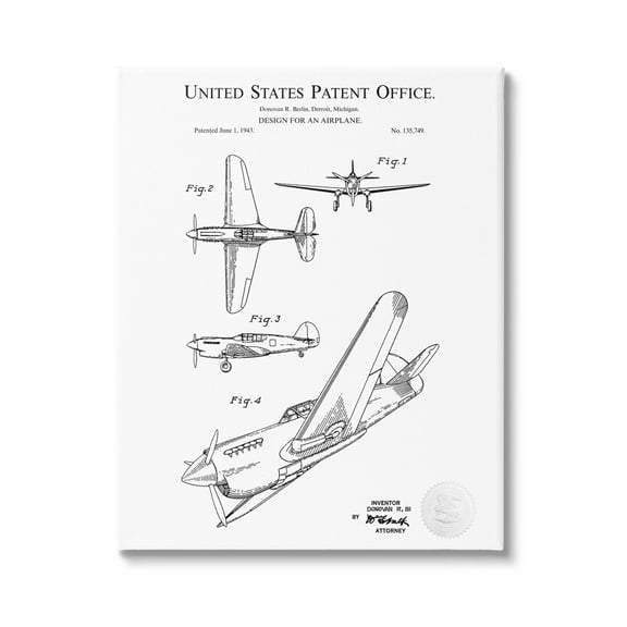 Stupell Industries Detailed Airplane Diagram Graphic Art Gallery Wrapped Canvas Print Wall Art, Design by Karl Hronek