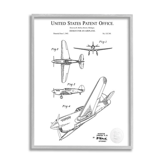 Stupell Industries Detailed Airplane Diagram Graphic Art Gray Framed Art Print Wall Art, Design by Karl Hronek