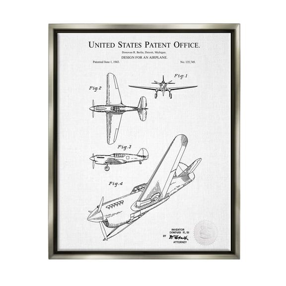 Stupell Industries Detailed Airplane Diagram Graphic Art Luster Gray Floating Framed Canvas Print Wall Art, Design by Karl Hronek