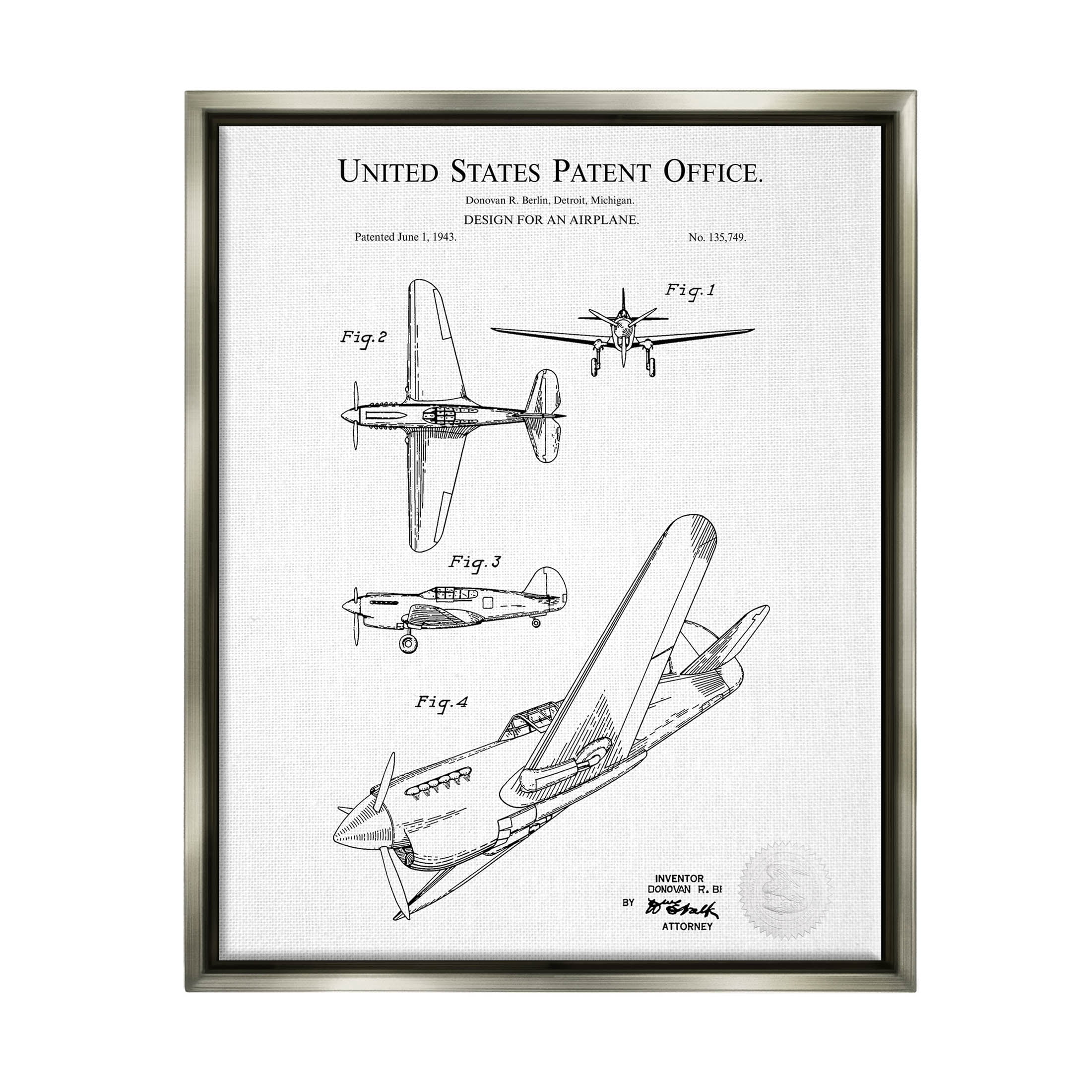 Stupell Industries Detailed Airplane Diagram Graphic Art Luster Gray Floating Framed Canvas Print Wall Art, Design by Karl Hronek