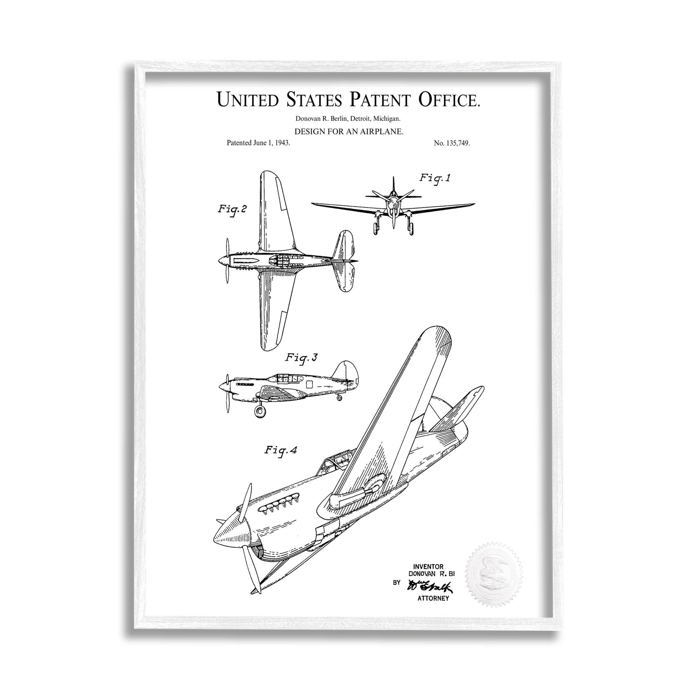 Stupell Industries Detailed Airplane Diagram Graphic Art White Framed Art Print Wall Art, Design by Karl Hronek