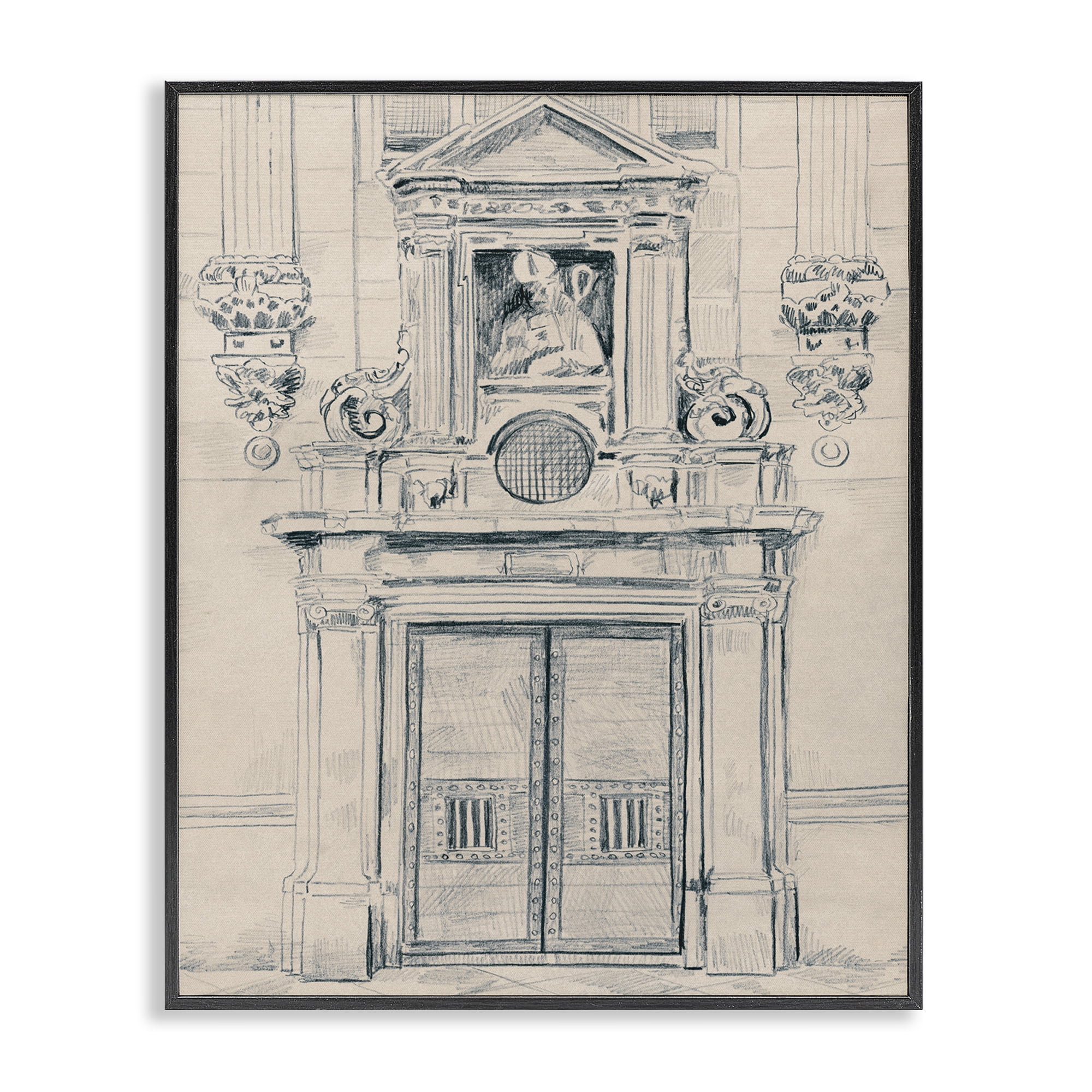 Stupell Industries Detailed Architecture Door Town & City Drawing Black Framed Art Print Wall Art, 16 x 20
