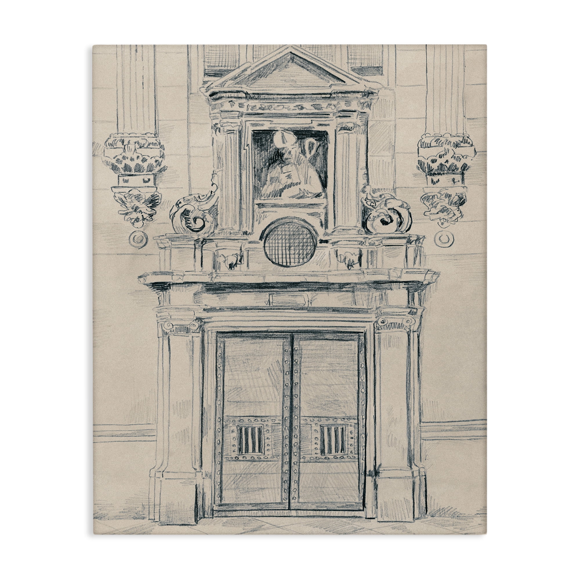 Stupell Industries Detailed Architecture Door Town & City Drawing Gallery Wrapped Canvas Art Print Wall Art, 30 x 40