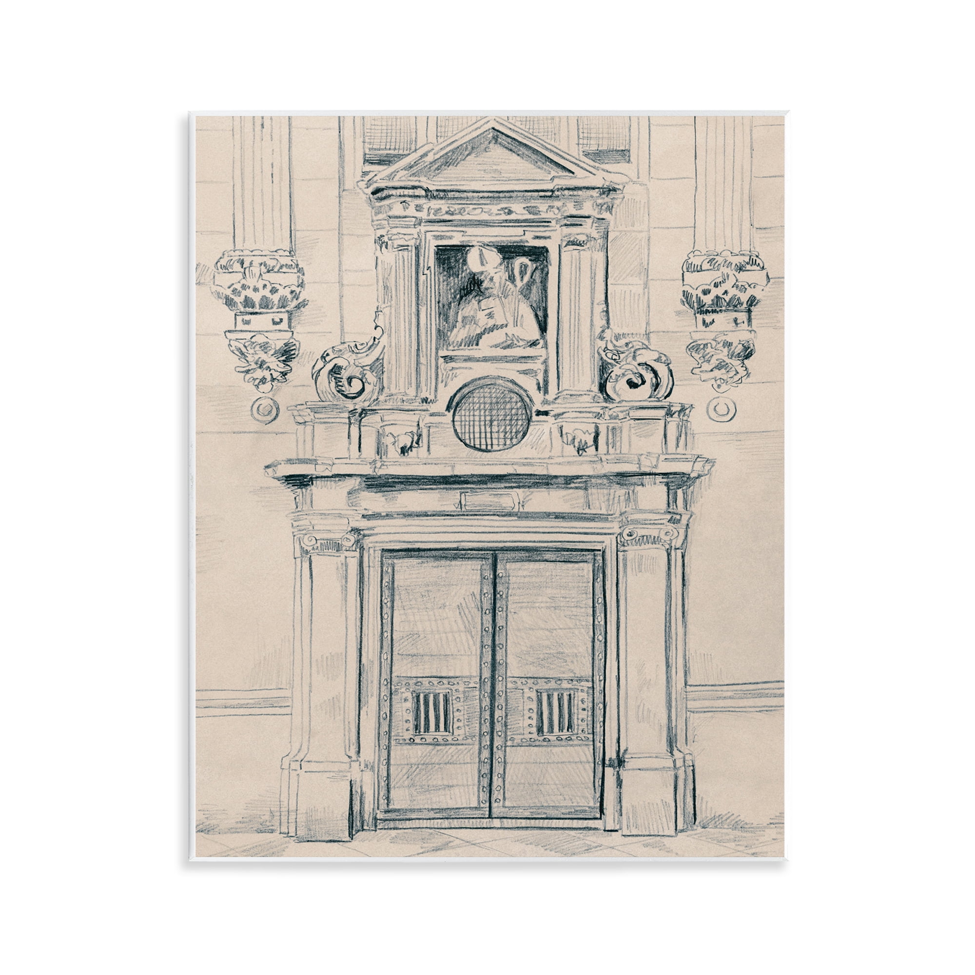 Stupell Industries Detailed Architecture Door Town & City Drawing Unframed Art Print Wall Art, 11 x 14