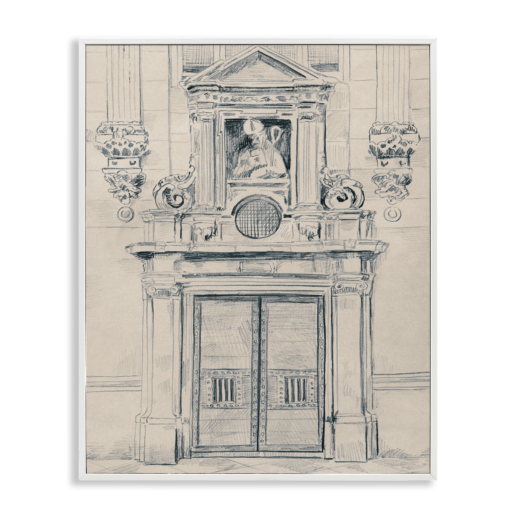 Stupell Industries Detailed Architecture Door Town & City Drawing White Framed Art Print Wall Art, 11 x 14