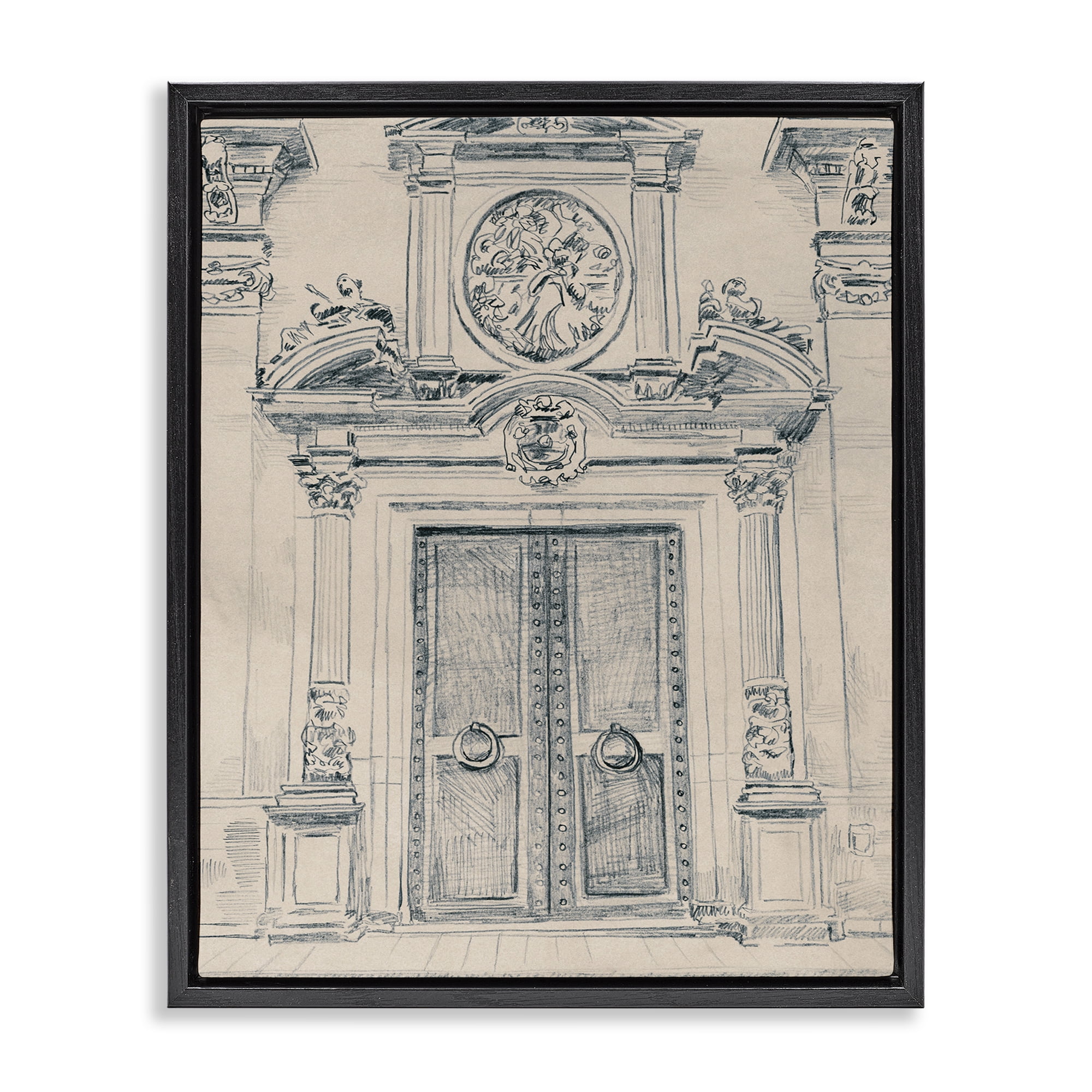 Stupell Industries Detailed Architecture Scene Town & City Drawing Black Floater Framed Art Print Wall Art, 25 x 31