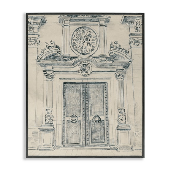 Stupell Industries Detailed Architecture Scene Town & City Drawing Black Framed Art Print Wall Art, 11 x 14