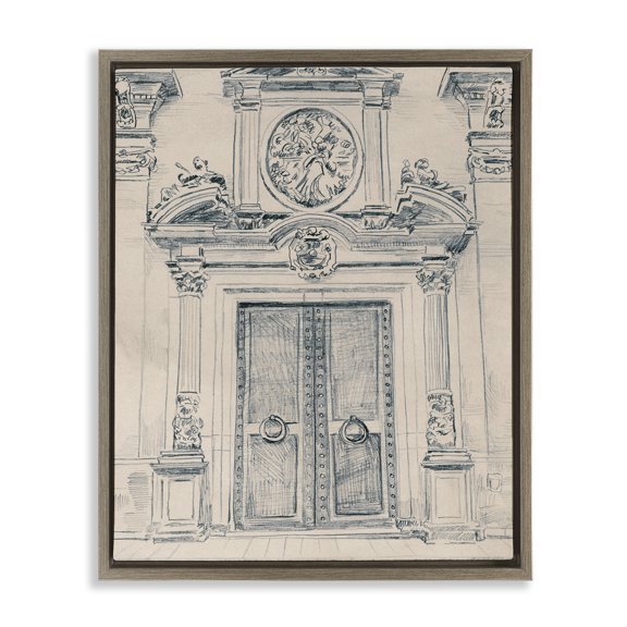 Stupell Industries Detailed Architecture Scene Town & City Drawing Brown Floater Framed Art Print Wall Art, 17 x 21