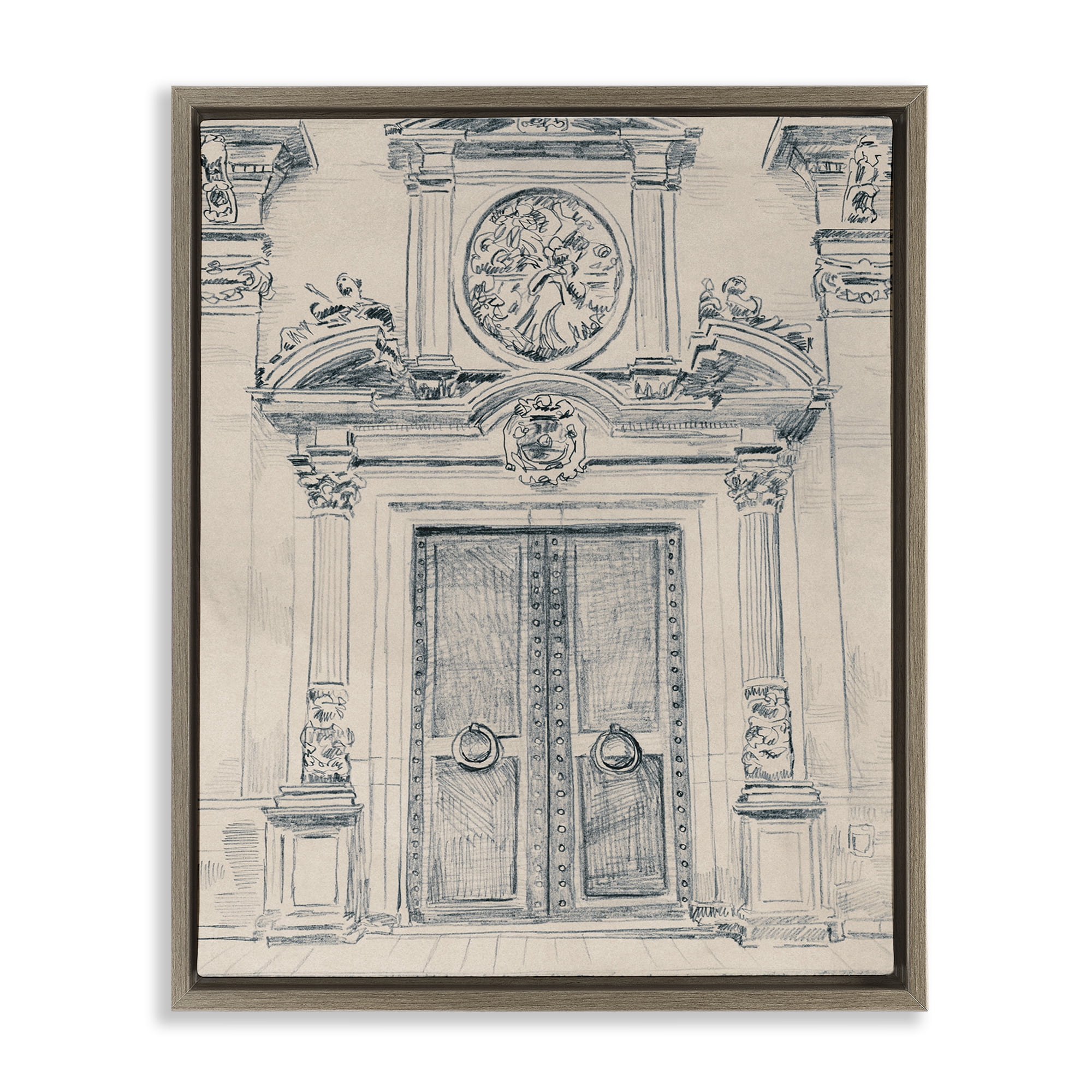 Stupell Industries Detailed Architecture Scene Town & City Drawing Brown Floater Framed Art Print Wall Art, 25 x 31