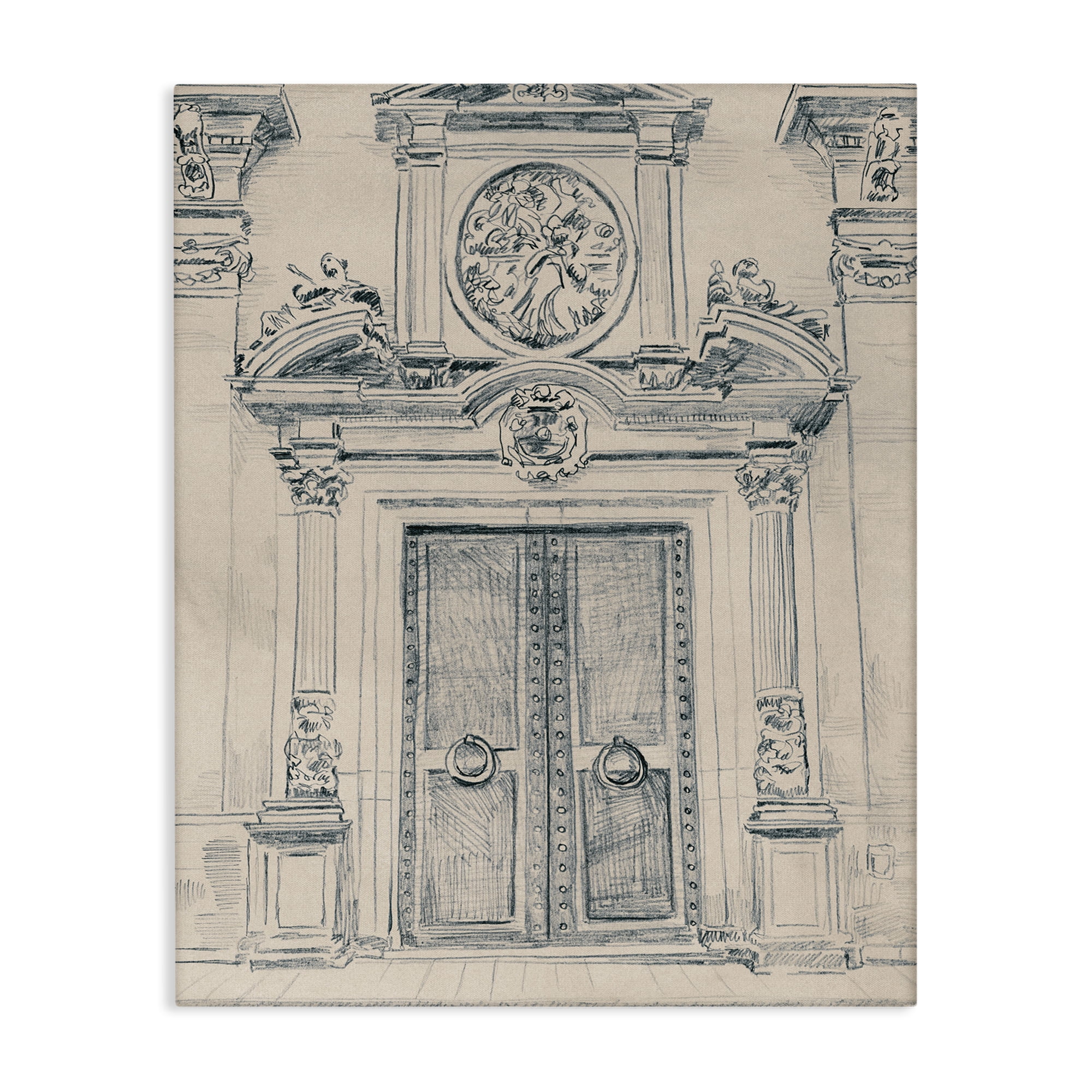 Detailed Architectural Scene Black and White Canvas Wall Art, 16 x 20