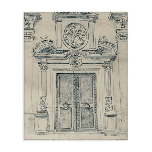 Stupell Industries Detailed Architecture Scene Town & City Drawing Gallery Wrapped Canvas Art Print Wall Art, 16 x 20