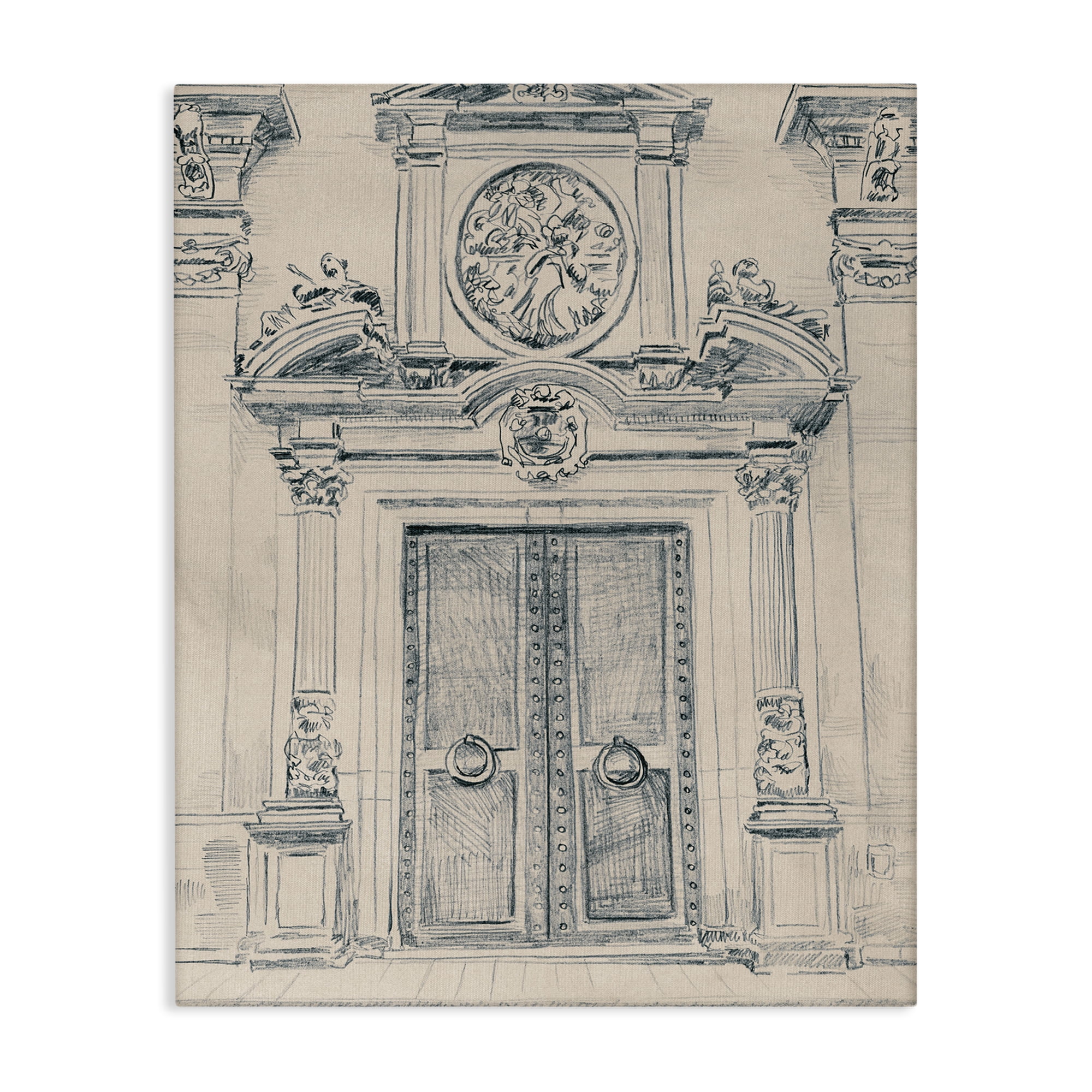 Stupell Industries Detailed Architecture Scene Town & City Drawing Gallery Wrapped Canvas Art Print Wall Art, 36 x 48
