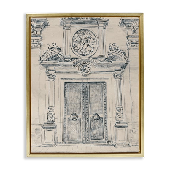 Stupell Industries Detailed Architecture Scene Town & City Drawing Gold Floater Framed Art Print Wall Art, 25 x 31