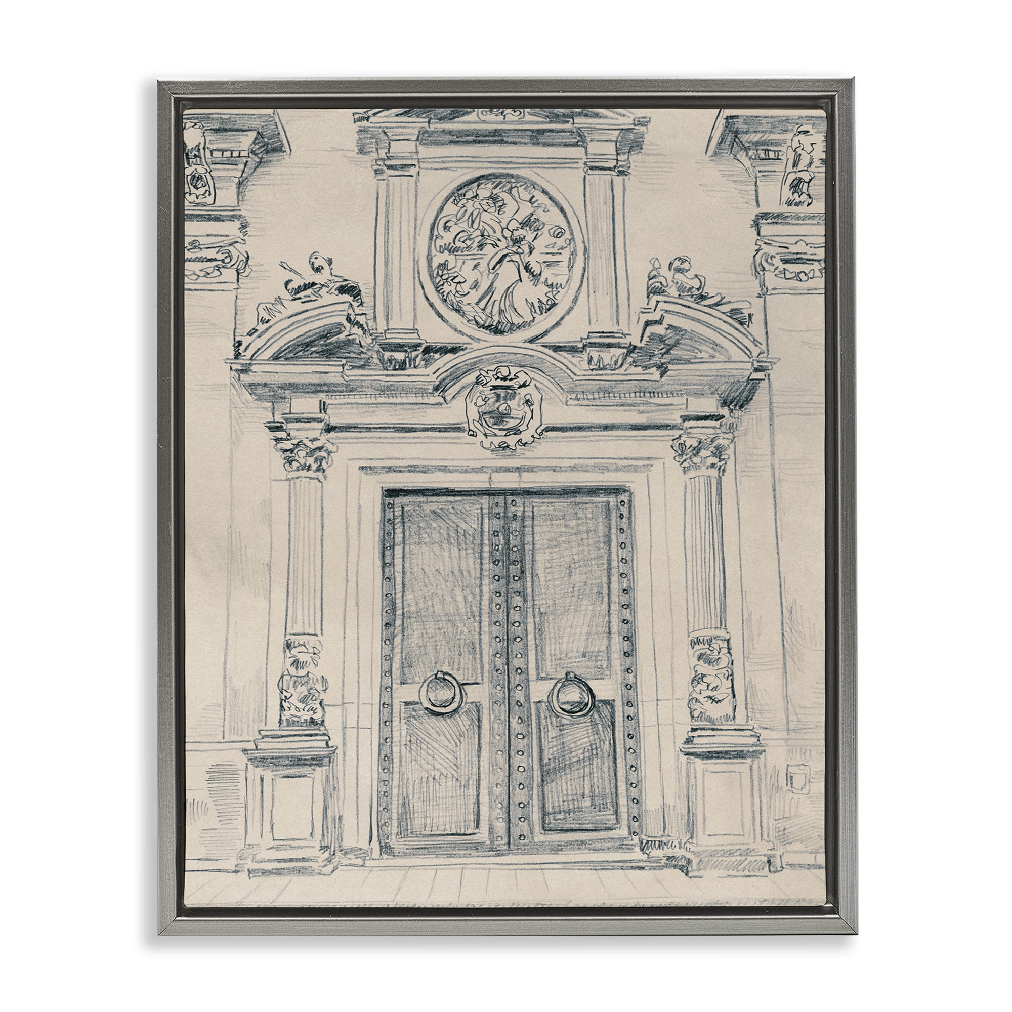 Stupell Industries Detailed Architecture Scene Town & City Drawing Gray Floater Framed Art Print Wall Art, 25 x 31