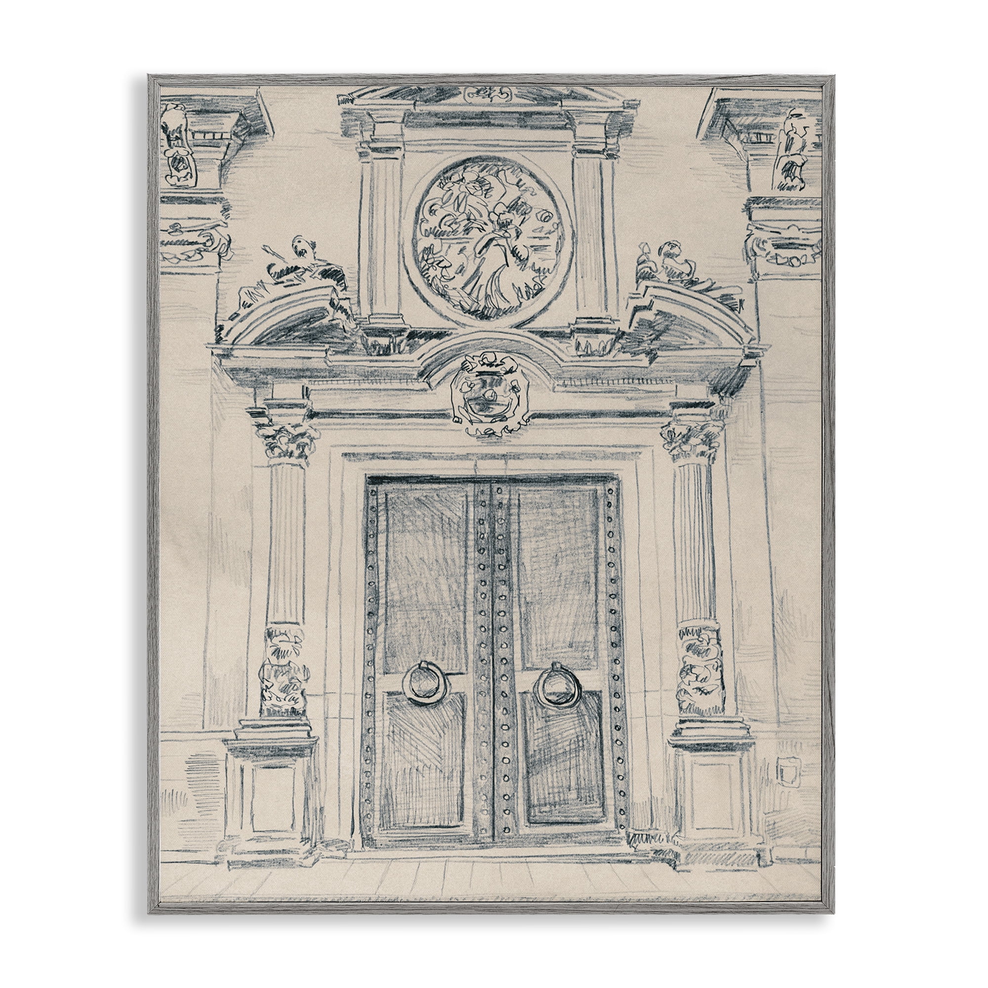 Stupell Industries Detailed Architecture Scene Town & City Drawing Gray Framed Art Print Wall Art, 11 x 14