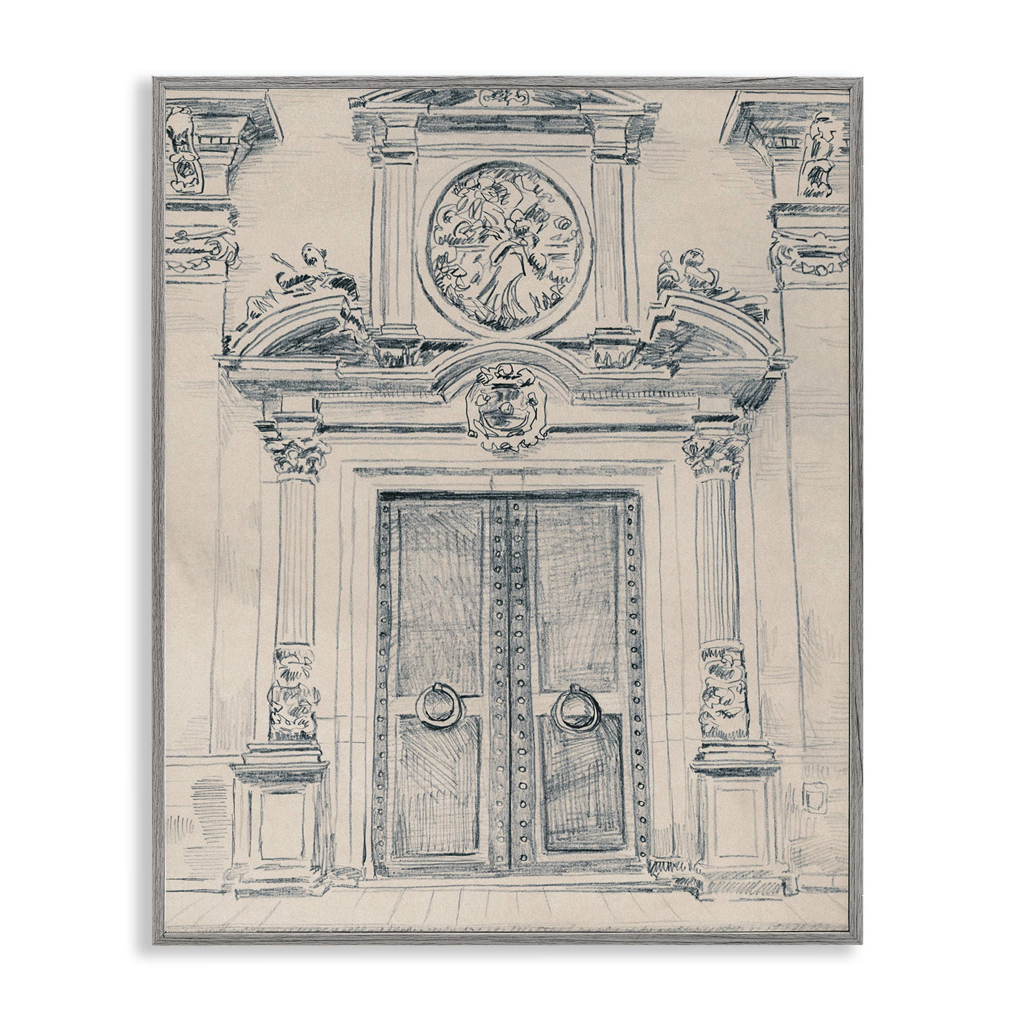 Stupell Industries Detailed Architecture Scene Town & City Drawing Gray Framed Art Print Wall Art, 24 x 30