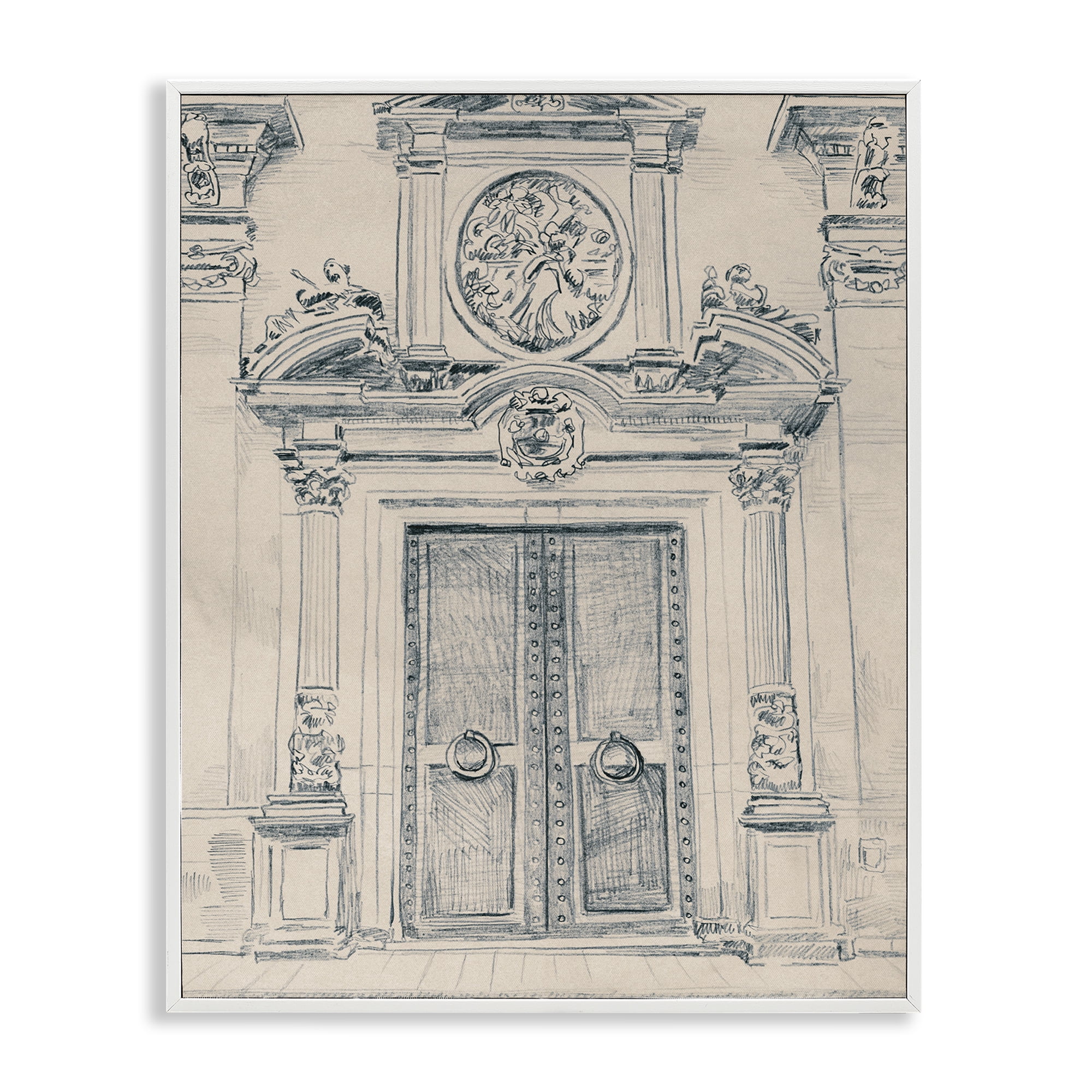 Stupell Industries Detailed Architecture Scene Town & City Drawing White Framed Art Print Wall Art, 16 x 20