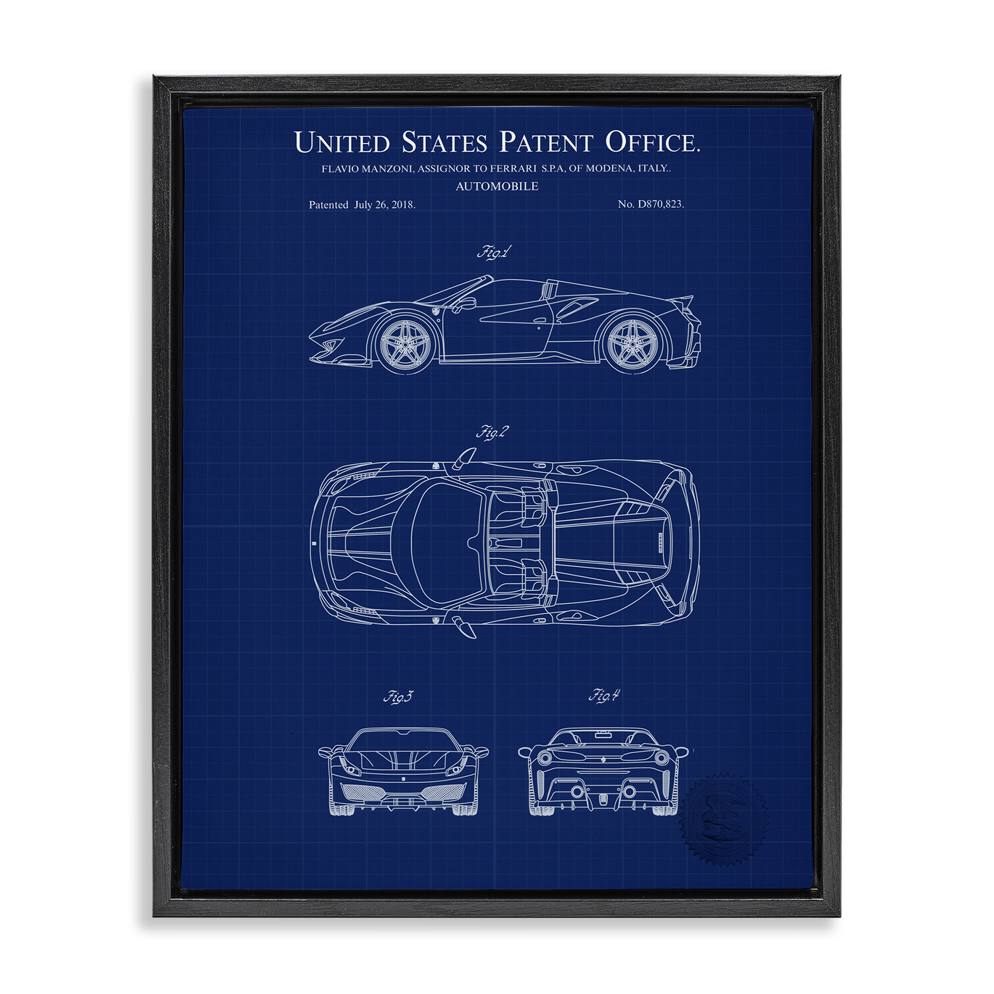 Stupell Industries Detailed Automobile Blueprint Transportation Painting Black Floater Framed Art Print Wall Art, 17 x 21