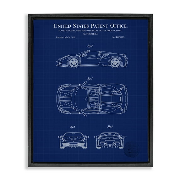 Stupell Industries Detailed Automobile Blueprint Transportation Painting Black Floater Framed Art Print Wall Art, 17 x 21