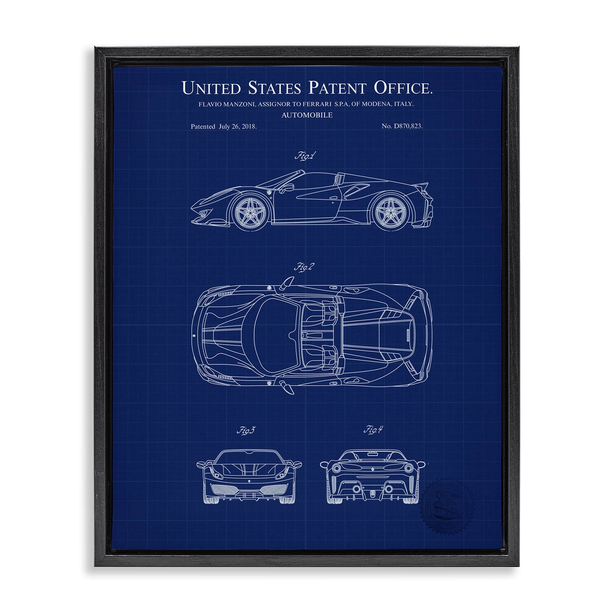 Stupell Industries Detailed Automobile Blueprint Transportation Painting Black Floater Framed Art Print Wall Art, 25 x 31