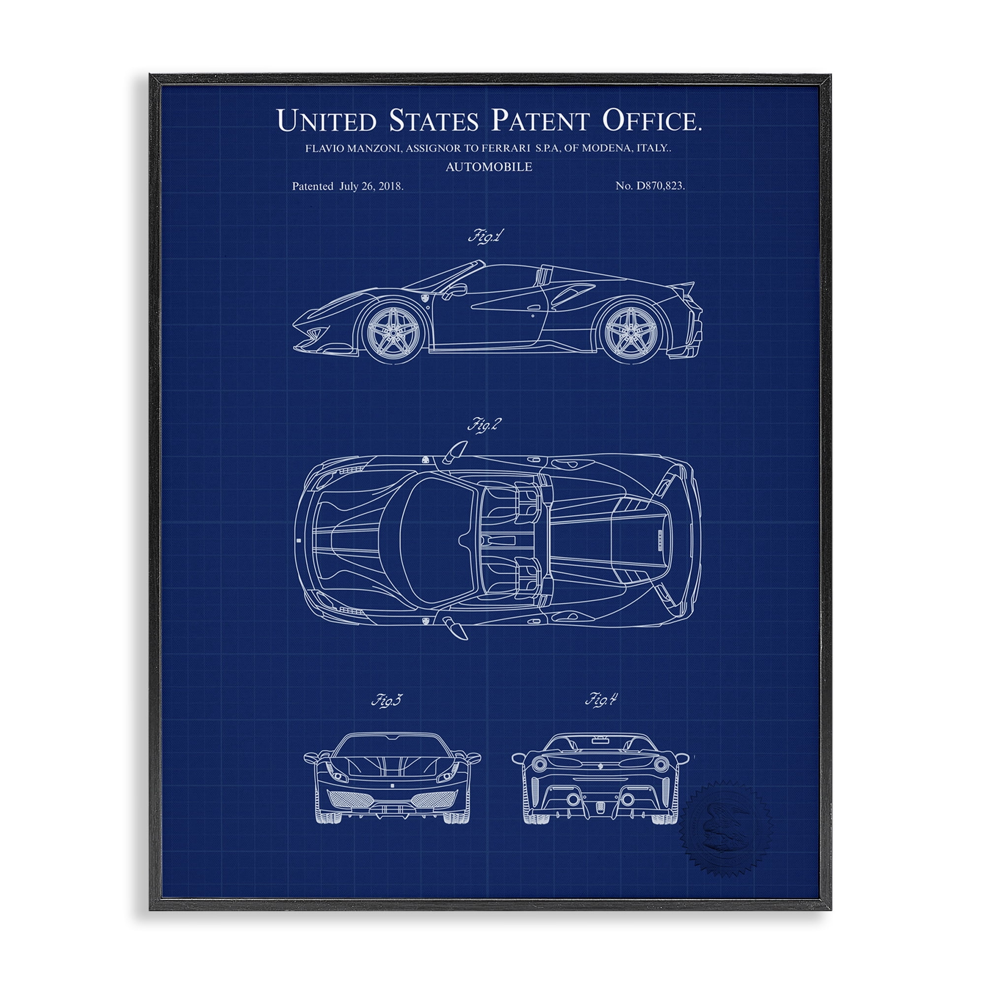 Stupell Industries Detailed Automobile Blueprint Transportation Painting Black Framed Art Print Wall Art, 11 x 14