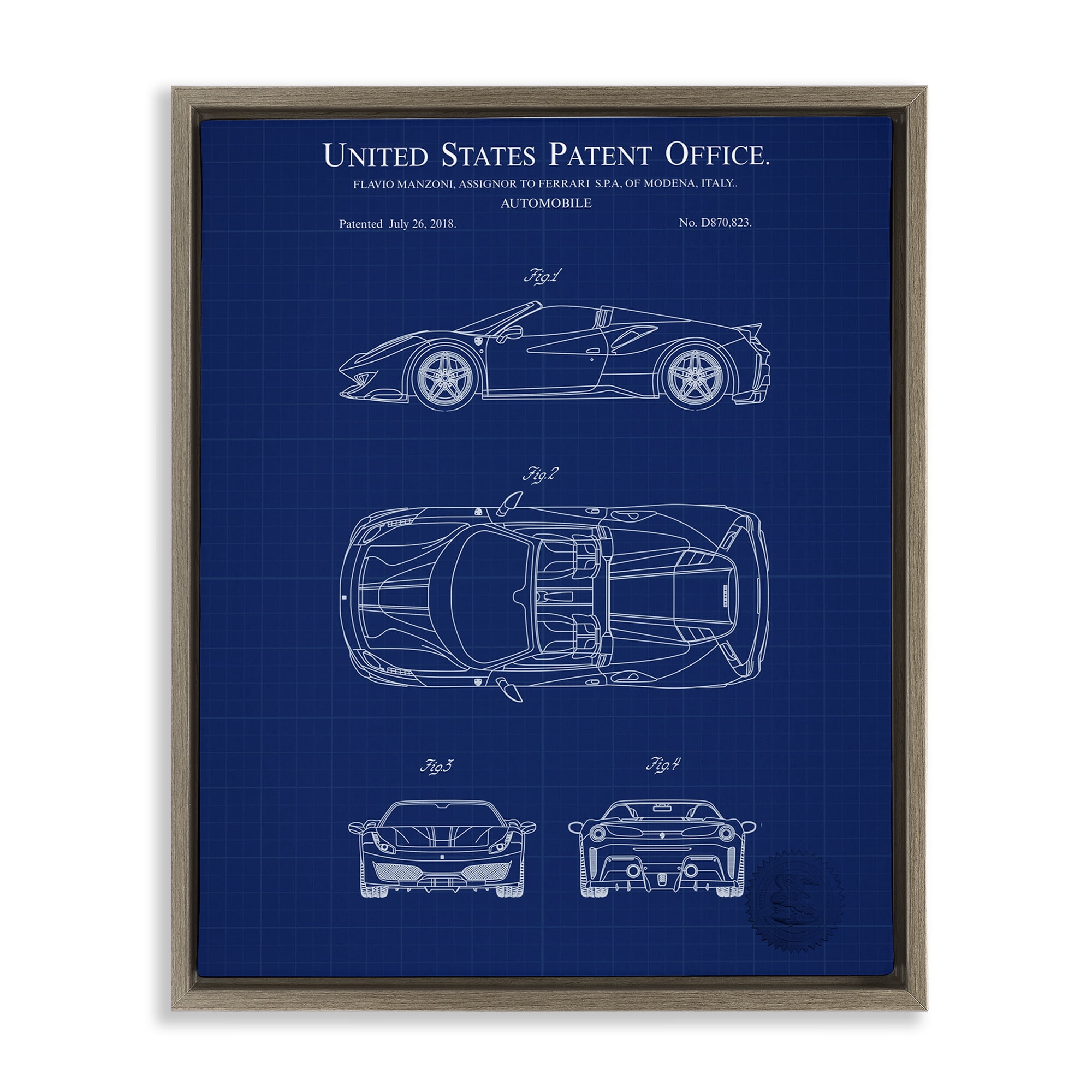 Stupell Industries Detailed Automobile Blueprint Transportation Painting Brown Floater Framed Art Print Wall Art, 17 x 21