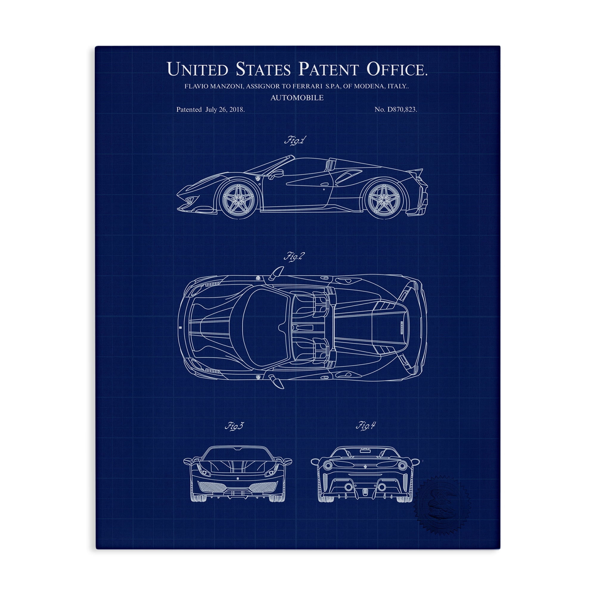 Stupell Industries Detailed Automobile Blueprint Transportation Painting Gallery Wrapped Canvas Art Print Wall Art, 16 x 20