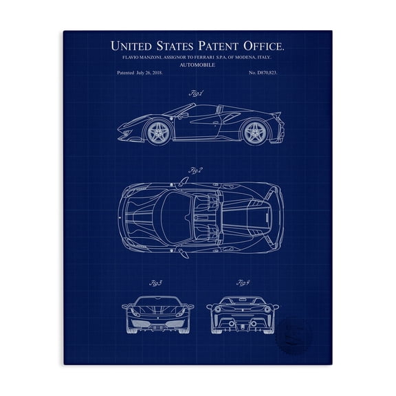 Stupell Industries Detailed Automobile Blueprint Transportation Painting Gallery Wrapped Canvas Art Print Wall Art, 16 x 20