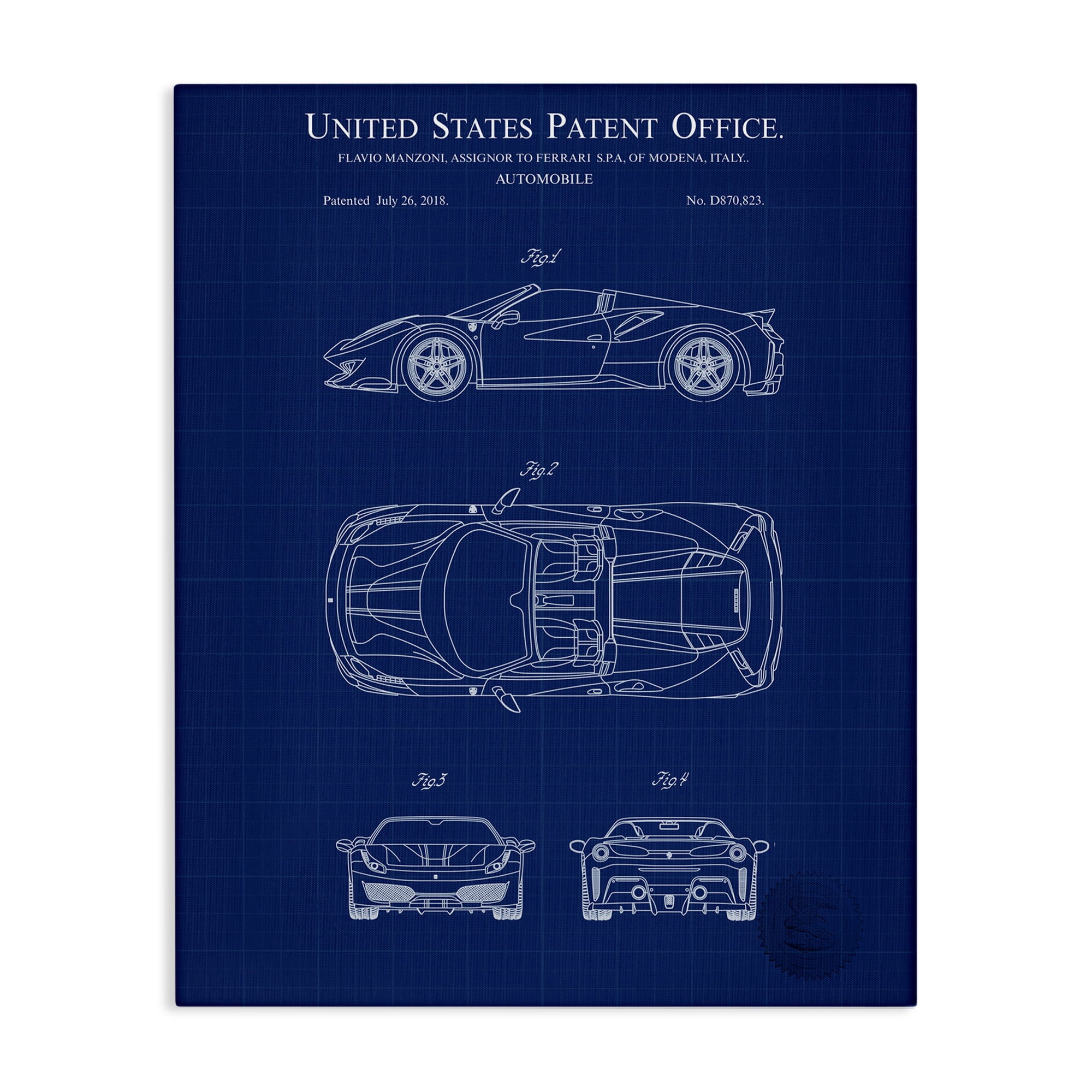 Stupell Industries Detailed Automobile Blueprint Transportation Painting Gallery Wrapped Canvas Art Print Wall Art, 24 x 30