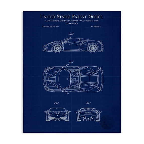 Stupell Industries Detailed Automobile Blueprint Transportation Painting Gallery Wrapped Canvas Art Print Wall Art, 36 x 48