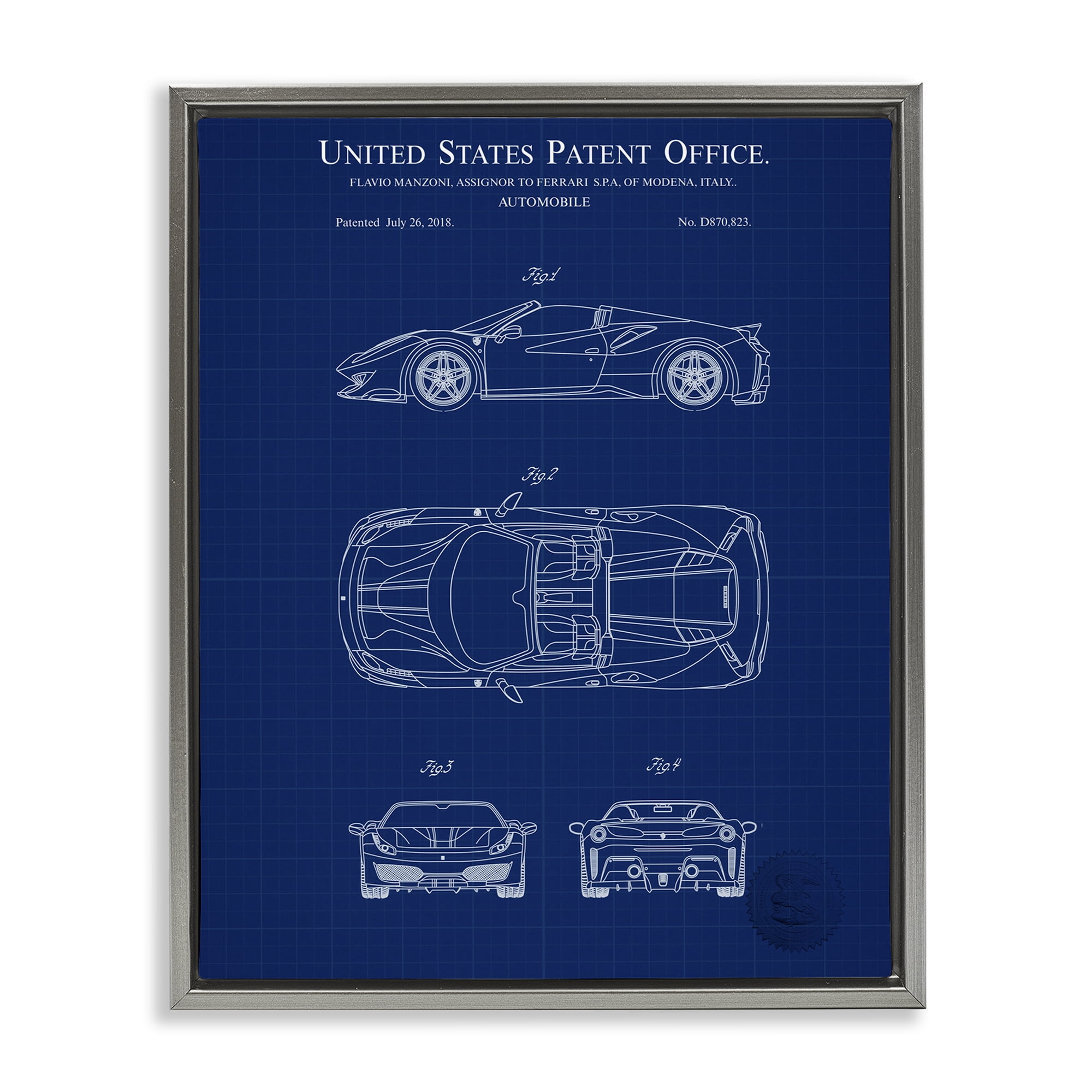 Stupell Industries Detailed Automobile Blueprint Transportation Painting Gray Floater Framed Art Print Wall Art, 25 x 31