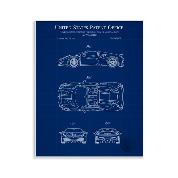 Stupell Industries Detailed Automobile Blueprint Transportation Painting Unframed Art Print Wall Art, 11 x 14