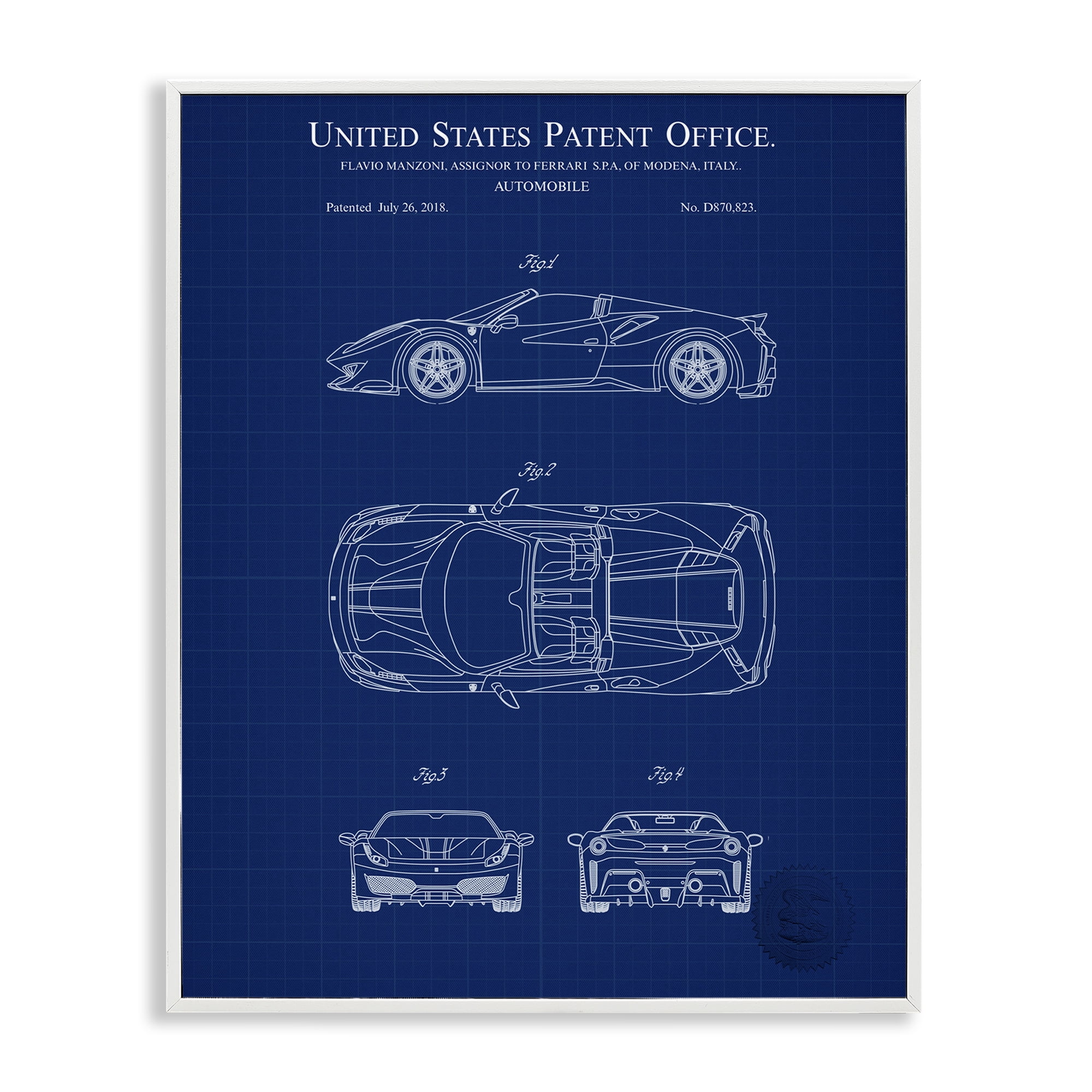 Stupell Industries Detailed Automobile Blueprint Transportation Painting White Framed Art Print Wall Art, 11 x 14